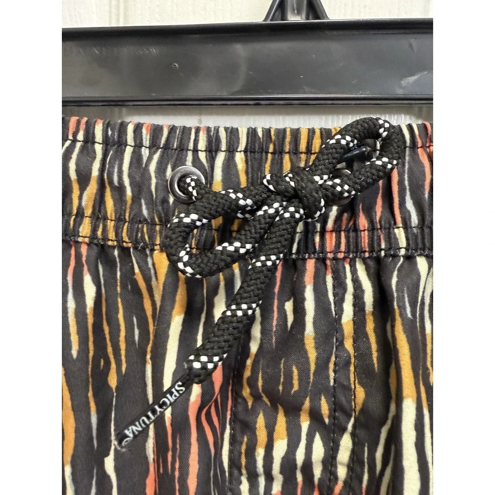 Men's Spicy Tuna Swim Trunks Boardshorts Large Black Striped Lined Pockets Beach